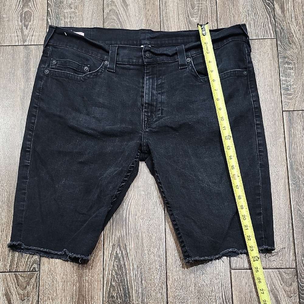 True Religion Black Jean Shorts with Raw Hem